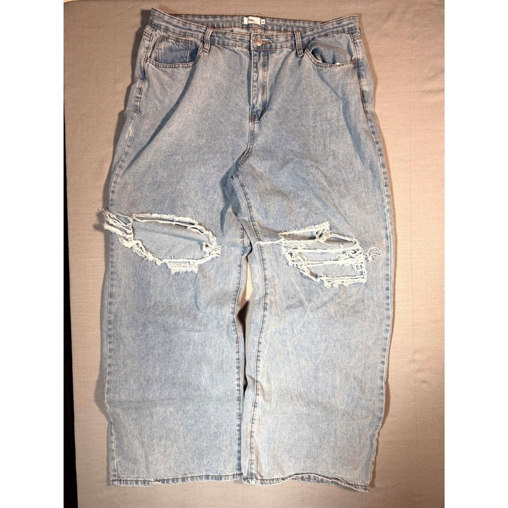 Rue21 Distressed Wide Leg Jeans Light Wash Blue Baggy Skate Denim Mens 18